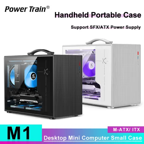 Power Train X-Gamerx M1 Case MATX/ITX Desktop Mini Glass Side Transparent Gaming Chassis Support ATX/SFX Power Supply PC Case