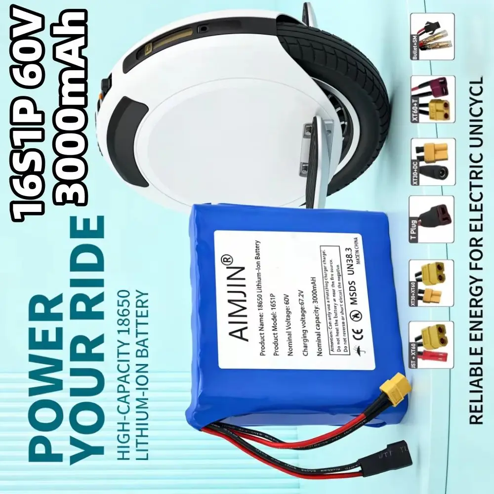 

60V Balance Car Unicycle Battery 3000mAh Lithium Battery Pack 16S1P Built-In BMS High Capacity for Electric Scooter