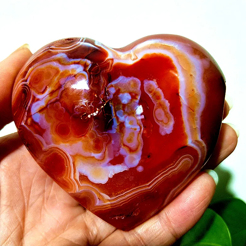 Natural Stone Red Agate Heart Witchcraft Energy Spirit Meditation Healing Feng Shui Crystal Room Decoration