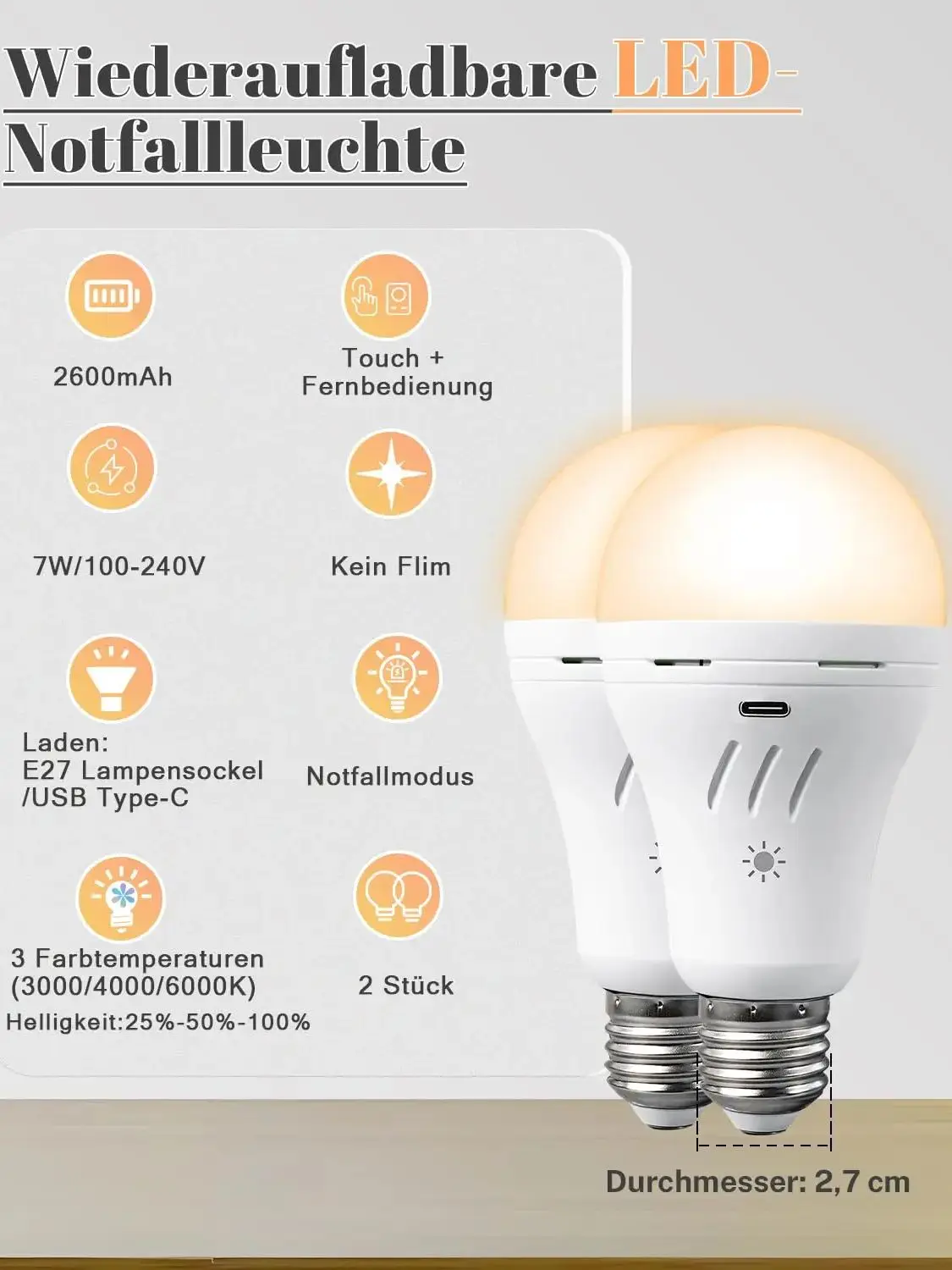 AC100-240V 배터리 비상 전구, 충전식 LED 조명, 리모컨 무선 벽 조명, 교체 전구, 3 색, 9W