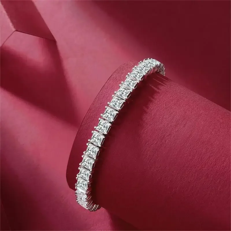 RUIF Elegant S925 Silver D Color Princess Cut Classic  Moissanite  Gemstone  Fashion Jewelry Women Bracelets Couple