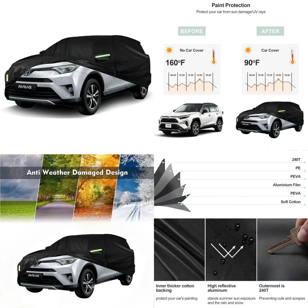 

Waterproof All-Weather Car Cover for 2013-2023 RAV4 Models with Windproof Strap and Driver Door Zipper, Suitable for Automobiles