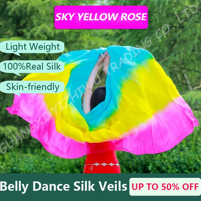 Women Belly Dance Silk Veils Hand Thrown Scarves Gradient Solid Color