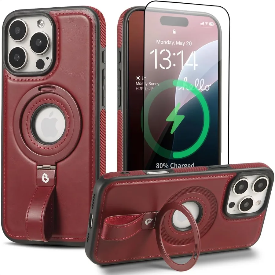 

Magnetic Ring Grip Holder for iPhone 16 Pro Case Protective iPhone 16 Pro Leather Case Compatible with MagSafe Built in Kicksta