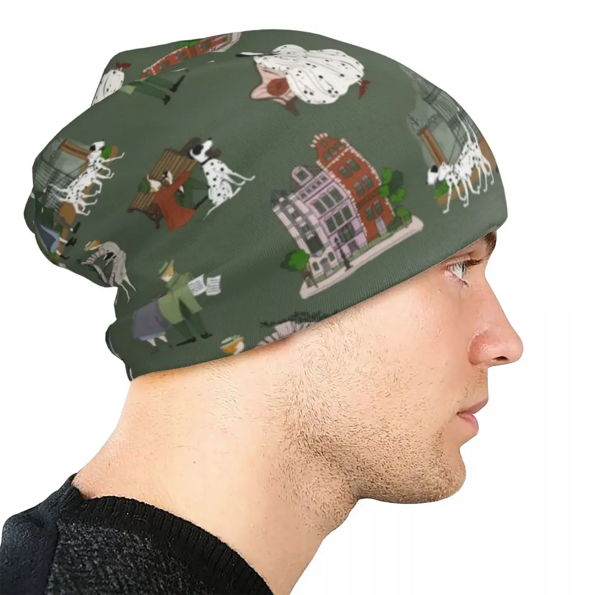 그린 패턴 101 달마시안스 캡 디즈니 빈티지 남녀 스트리트 스컬리 비니 모자 봄 따뜻한 헤드 랩 보닛 모자