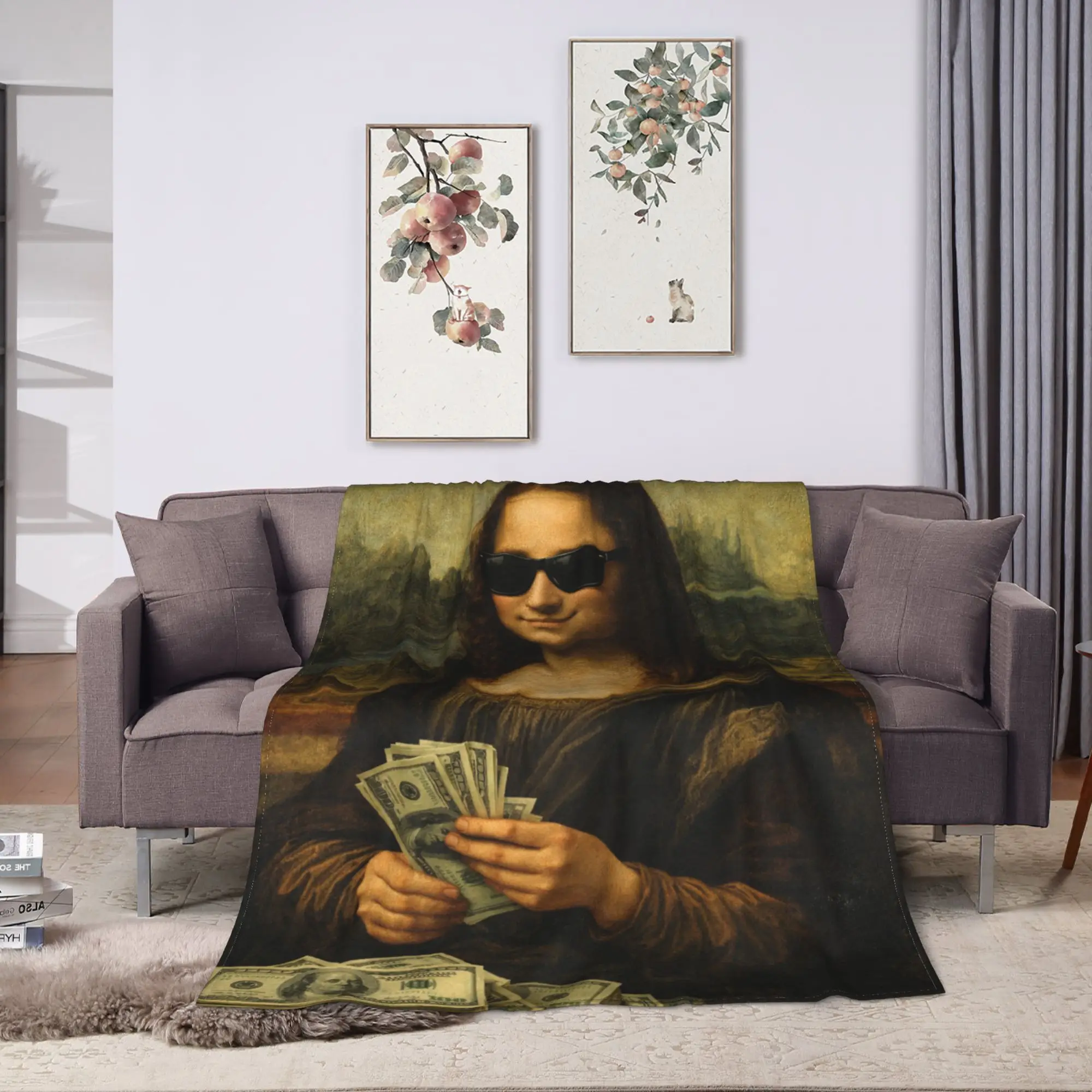 Hustle Cash Mona Lisa Flannel Blanket Girl  Soft Comfy Bedding Throws Winter Chair Bedspread Sofa Bed Cover