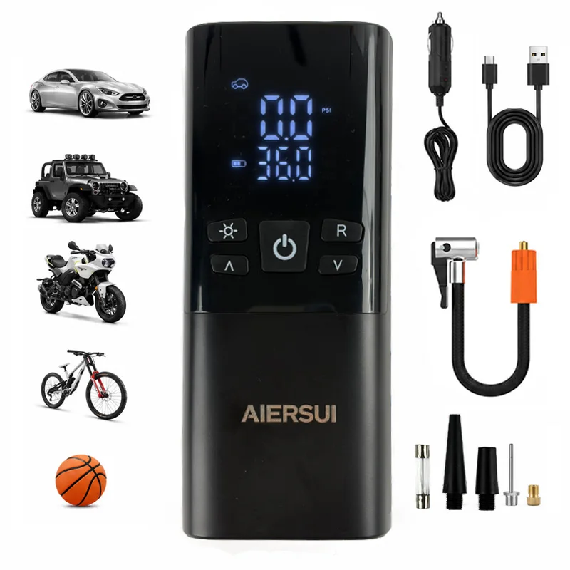 150PSI Portable Tire Inflator USB Rechargeable Digital Air Pump Emergency LED Light Air Compressor for Car Bike Motorcycle Balls