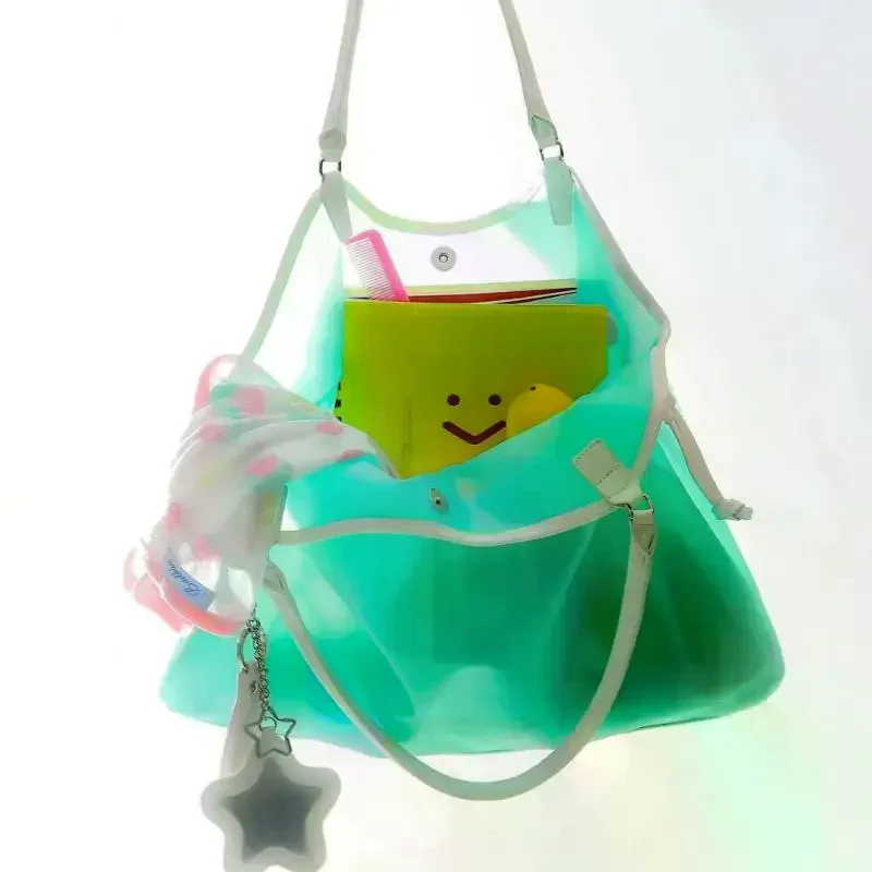 /HTF/Color Transparent Waterproof Pvc Handbag Fashion Large Capacity Jelly Bag Portable Shoulder Bag Trendy Storage Bags Candy