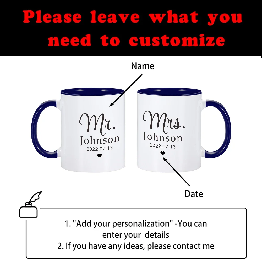 Imagem -02 - Canecas Personalizadas com Nome para Casais Senhor e Senhora Canecas Canecas dos Namorados Data Café Xícara de Chá Presente do Aniversário do Casamento