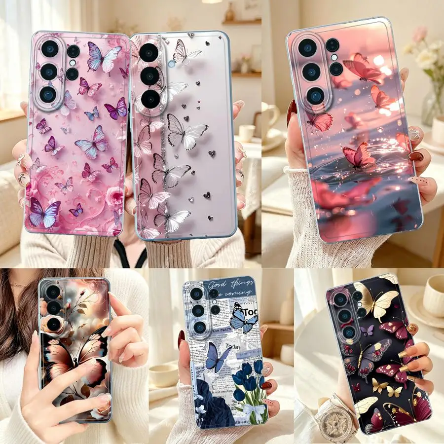 Case for Samsung Galaxy S26 Ultra S21 S26 S20 Plus Note 20 Ultra 10 S23 S25 Edge S24 S22 FE Phone Cover S25Ultra Butterfly Flora