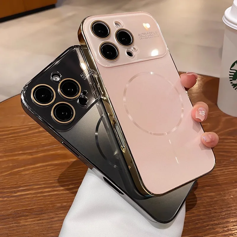 Titanium Original Magnetic Phone Case For iPhone 17 16 15 14 Pro Max For Magsafe Large Window Lens Protector Matte PC Hard Cover - náhled 4