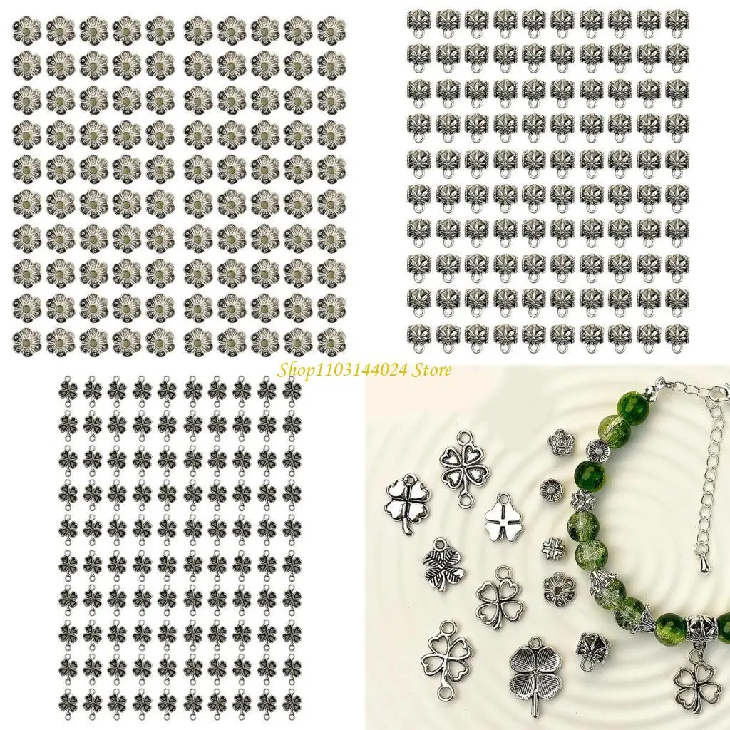 

N5KE, 100 шт., модная подвеска из сплава с четырьмя листьями травы, подвесное ожерелье из сплава, очаровательное ювелирное поиск