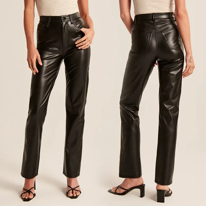 

Осень-зима, новые женские прямые кожаные брюки, длинные повседневные брюки из искусственной кожи с низкой талией, женские брюки