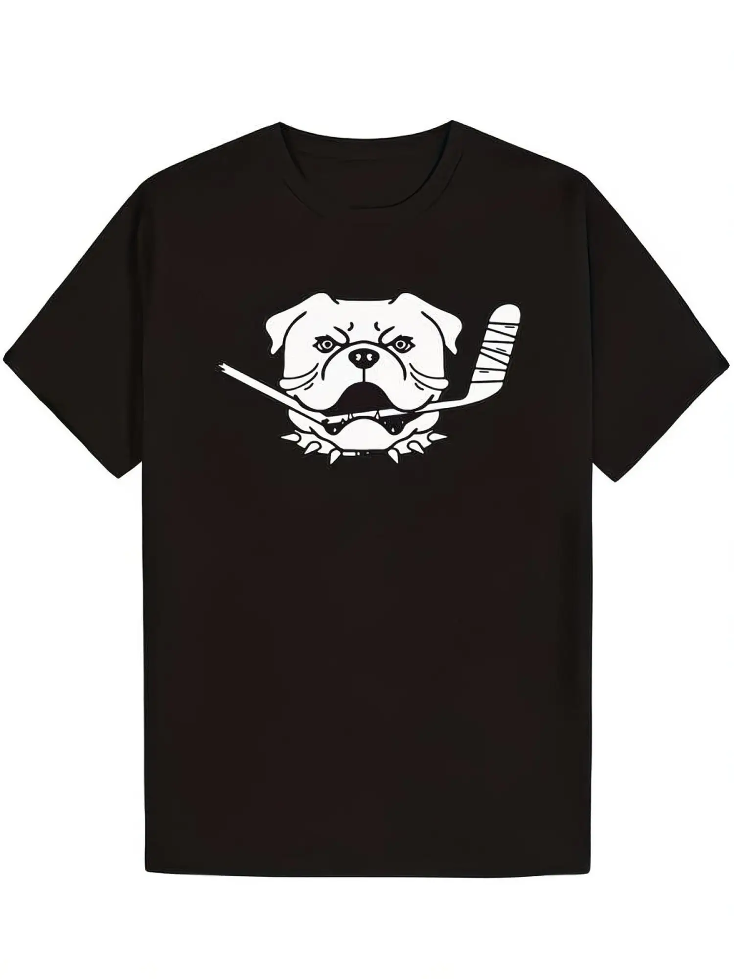 Casual Style, Men's Shoresy Sudbury Bulldog T-Shirt, Soft and Comfortable, Black Hockey Puck Bulldog Graphic, Heavyweight Single-Sided Print, Crew Neck Short-Sleeved T-Shirt, Independence Day Casual Wear, Short-Sleeved Shirt, Essen