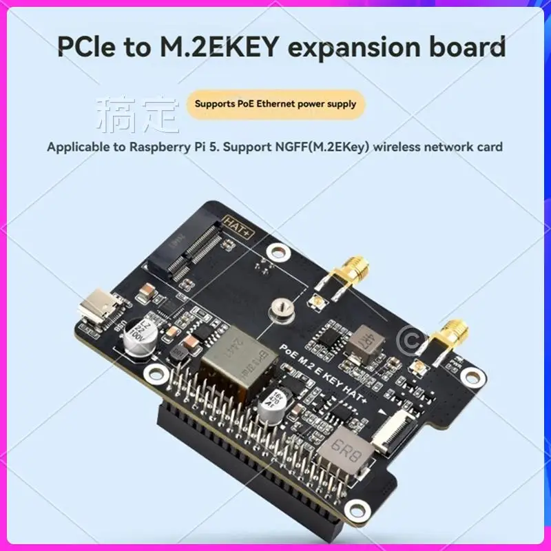 

AP-For Raspberry Pi 5 Pcie To M.2 E KEY With Poe HAT+ Expansion Board BE200 Tri-Band Wireless Network Card For RPI 5