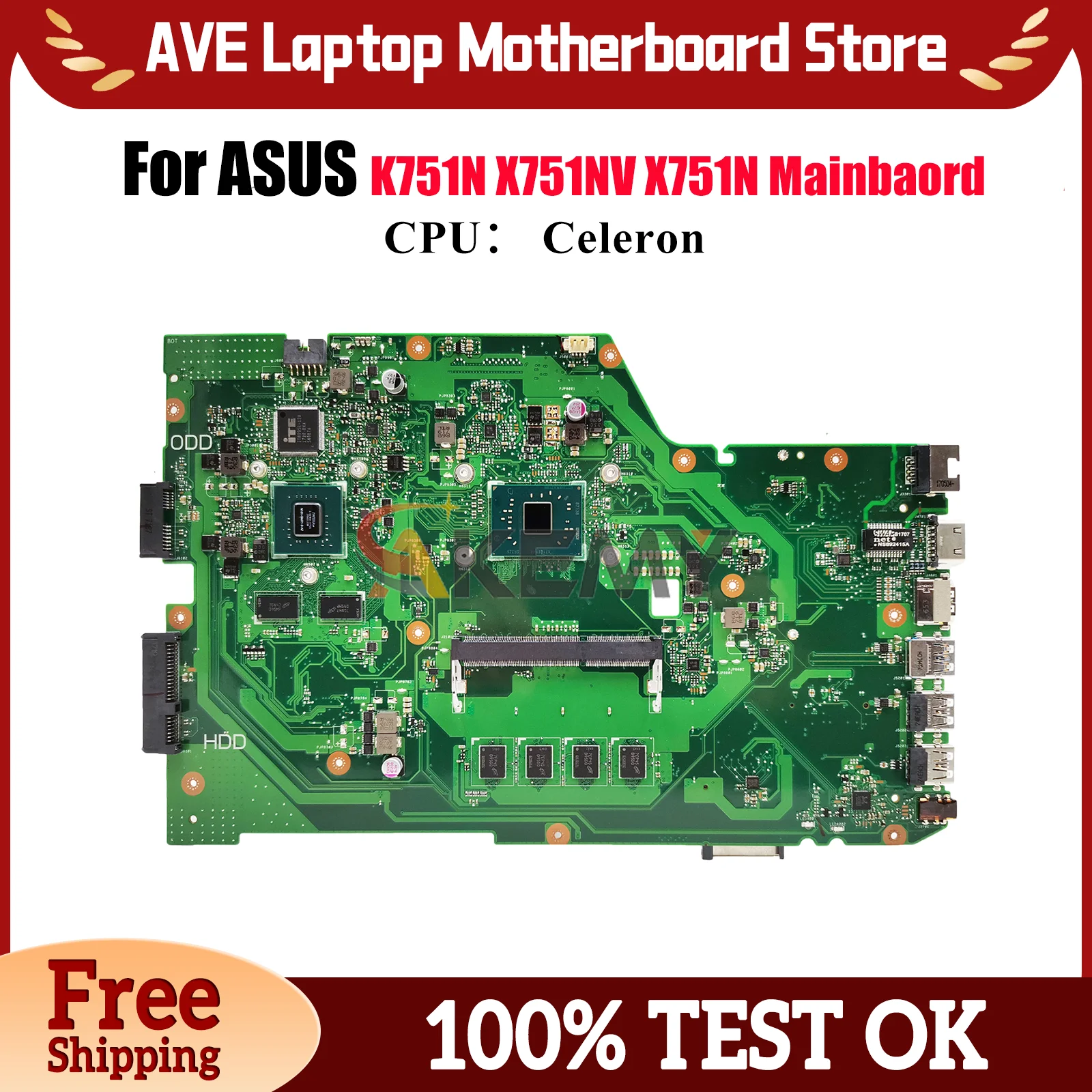 

Материнская плата для ноутбука X751NV для ASUS VivoBook X751NV X751NC X751N K751N, материнская плата для ноутбука с процессором Celeron, ОК, быстрая доставка