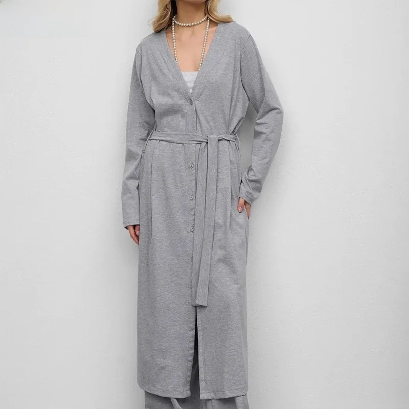 Long Modal Button up Cardigan Loose Fit Lazy Style Outerwear with Belt Autumn 2025 Women's Casual Sportswear Set