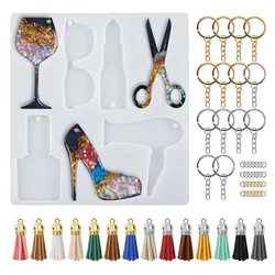 DIY Crystal Epoxy Resin Mold Keychain Hanging Pendant Jewelry Lipstick High Heels Mirror Silicone Mold For Resin Making