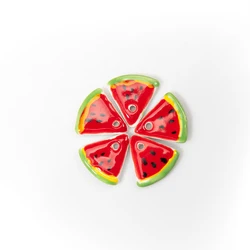 Handcrafted Ceramic Watermelon Slice Pendants Set 5 Pieces 19mm Colorful Porcelain Charms for DIY Jewelry