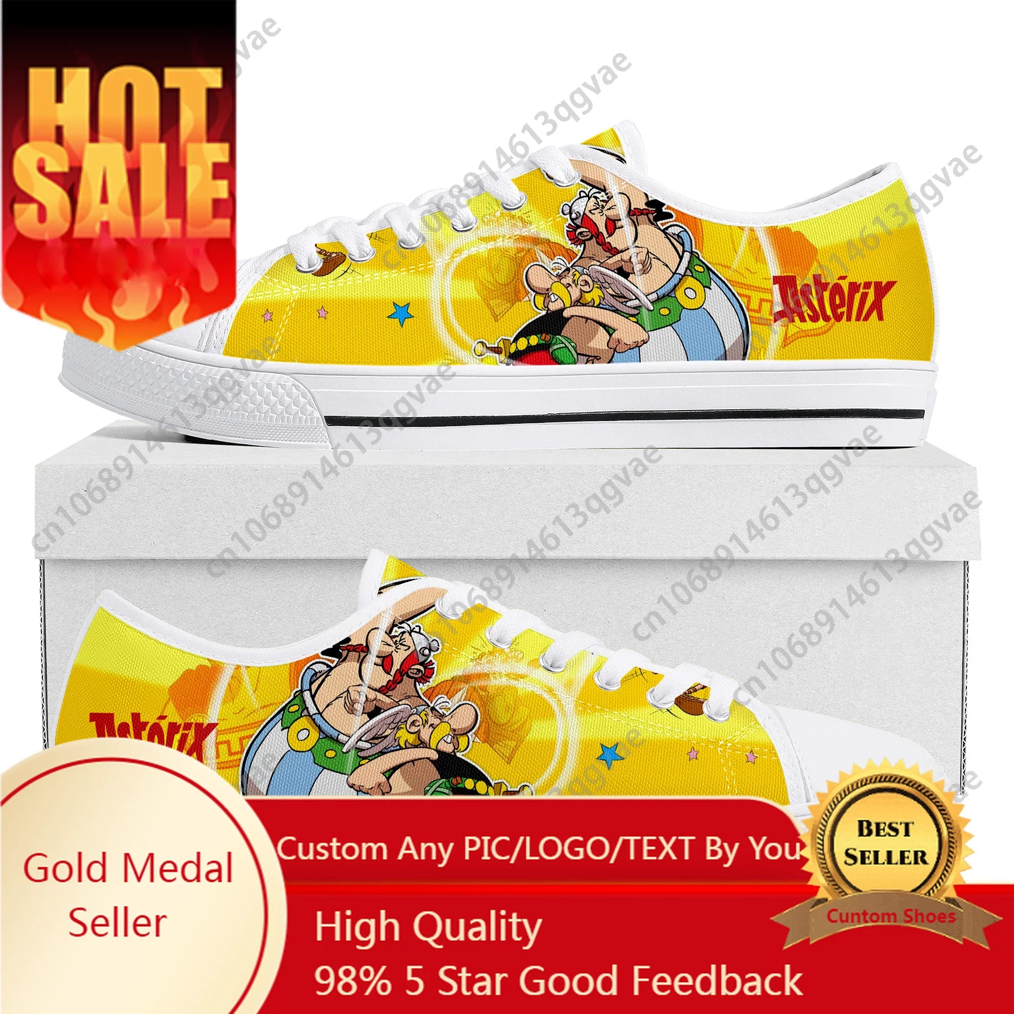 Asterix Adventure Obelix Low Top Sneakers Womens Mens Teenager High Quality Canvas Sneaker Couple Comics Manga Custom Made Shoes