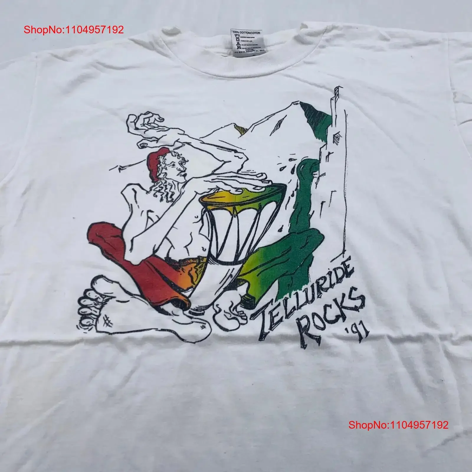 

vintage 90s TELLURIDE ROCKS CONCERT 1991 T Shirt L XL colorado mountain drums vintage Washed Casual Stretched fashion