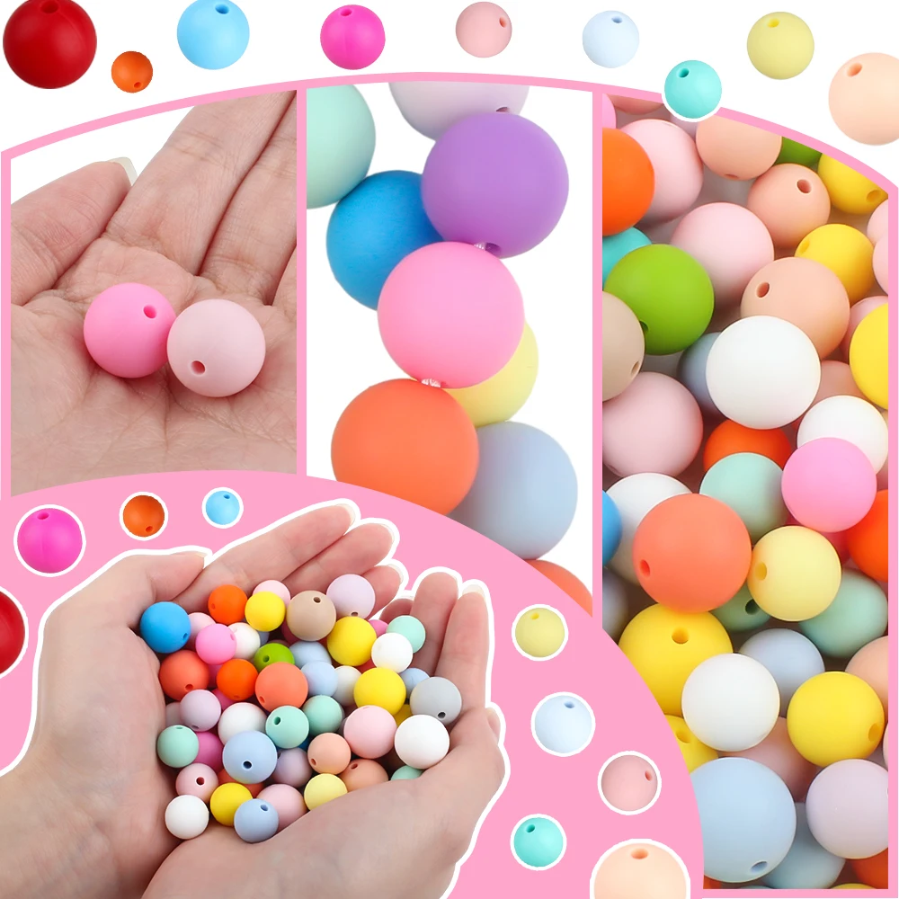 20/50/100pcs 12mm Round Silicone Beads For Jewelry Making DIY Pacifier Chain Pen Set Necklace Chewable Teether Teething Toys