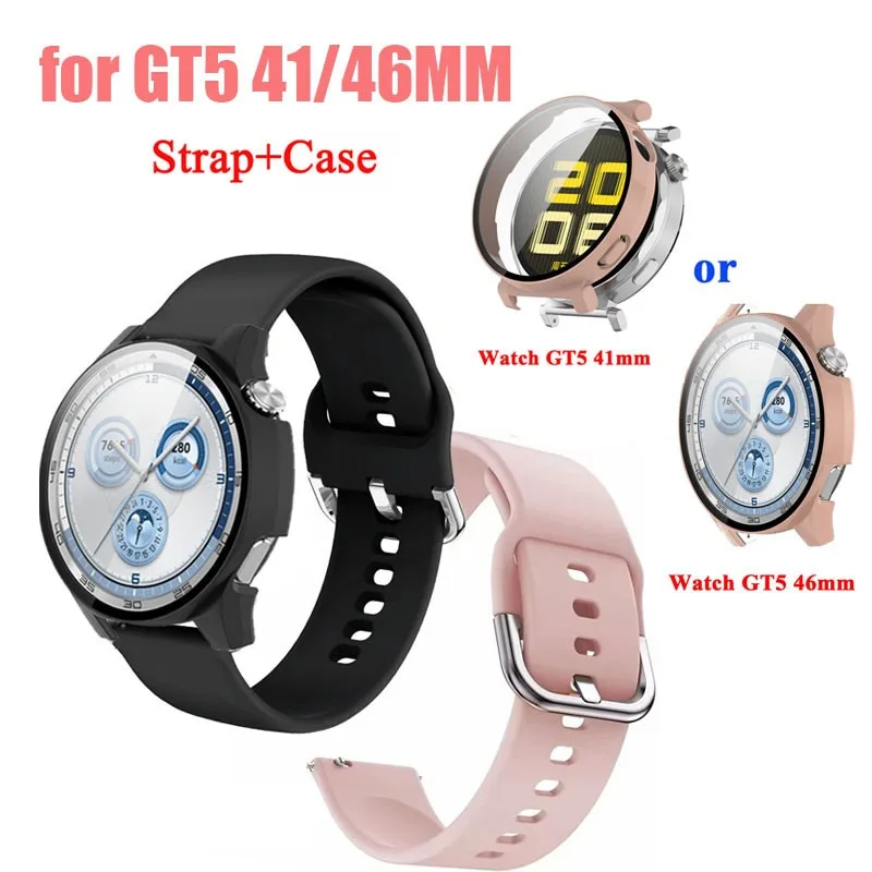 실리콘 스트랩 및 케이스 커버, 화웨이 워치 GT 5 GT5 41mm 46mm 워치 밴드 손목 밴드 쉘 퀵릴리즈 벨트 액세서리