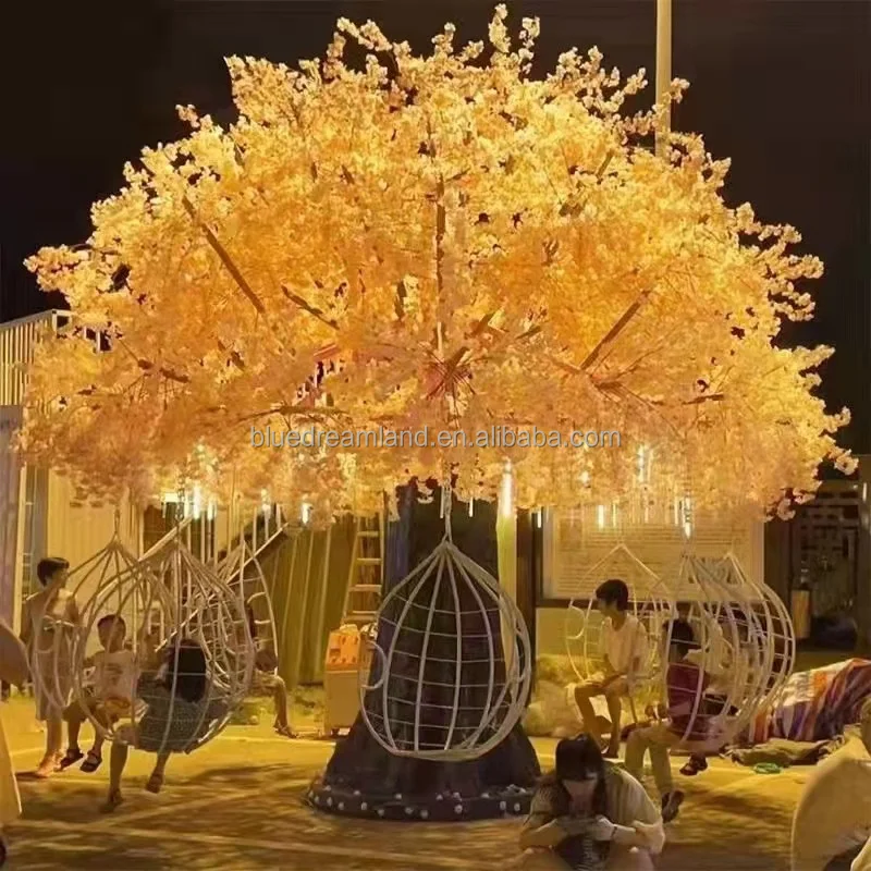 Factory Supply Custom Artificial Outdoor Garden Cherry Blossom Tree Swing Chair 8 Flying Seats Rotary Carousel Merry Go Round