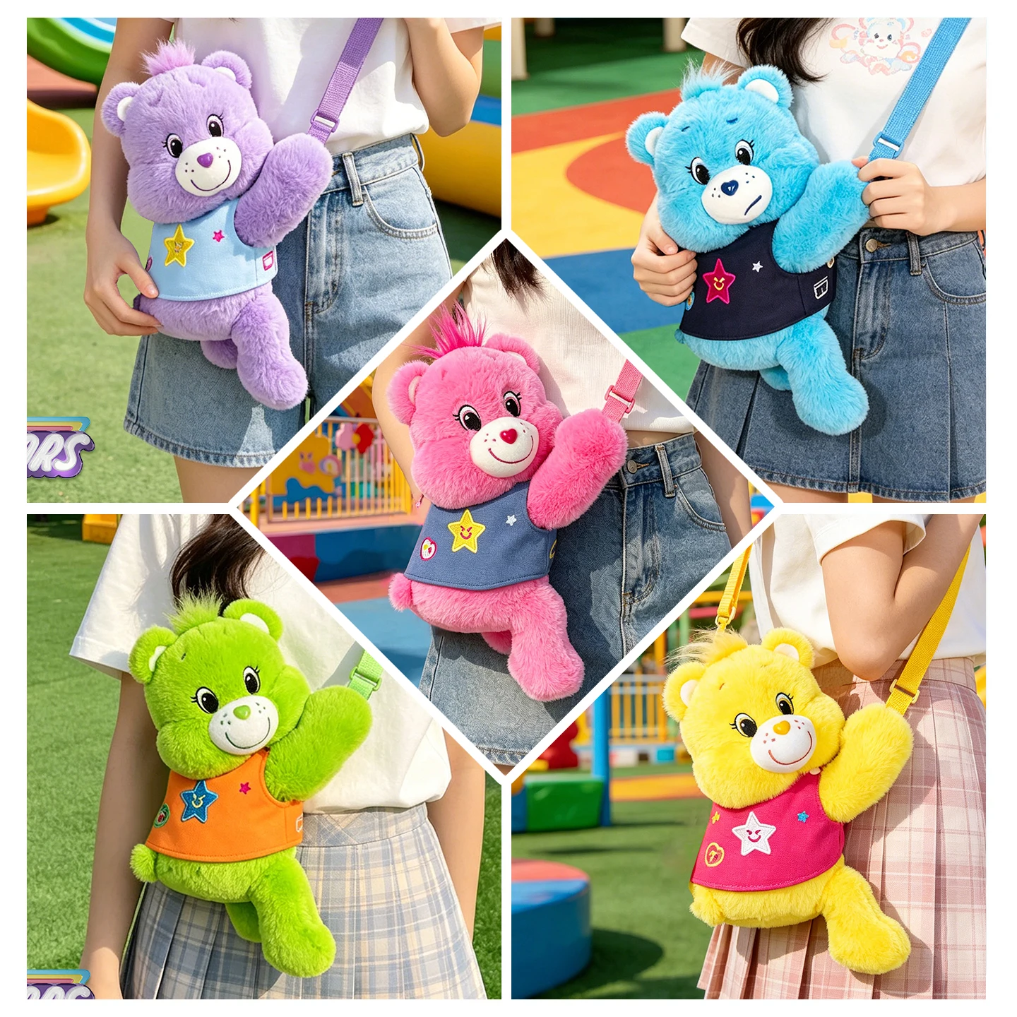 

Care Bears 3D Plush Crossbody Bag 30cm Kawaii Backpack Stuffed Animal Shoulder Bags Loving Bear Purse Women Travel Shopping Gift