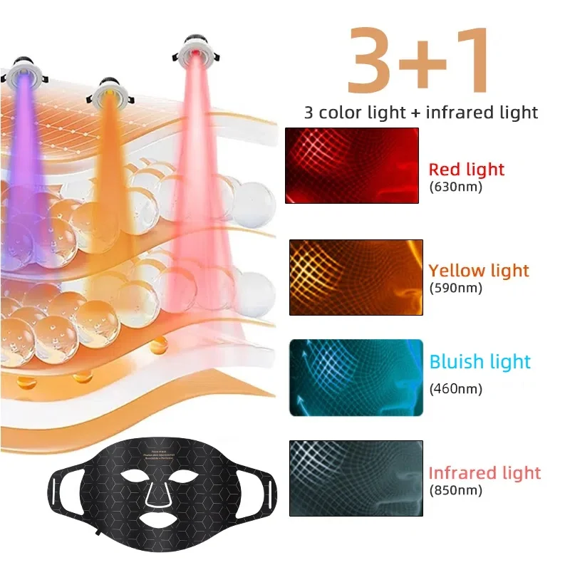 Ubilli rotlicht therapie led maske lichttherapie infrarot therapie 4 farben 240 lampen perlen silikon für gesichts-und hals maske