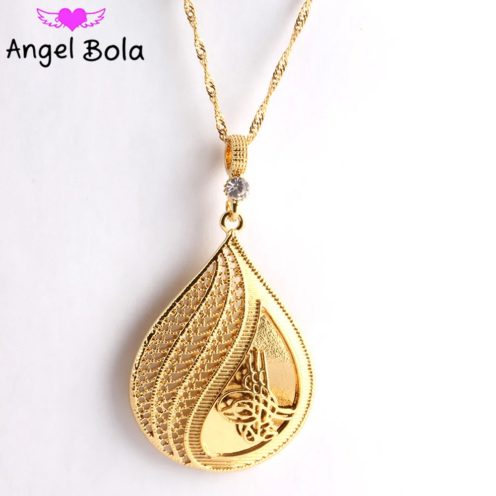 Arabic Islamic Religious Women God Allah Gold Color Rhinestone Pendant Necklace Jewelry Muslim Ramadan Gift No Faded