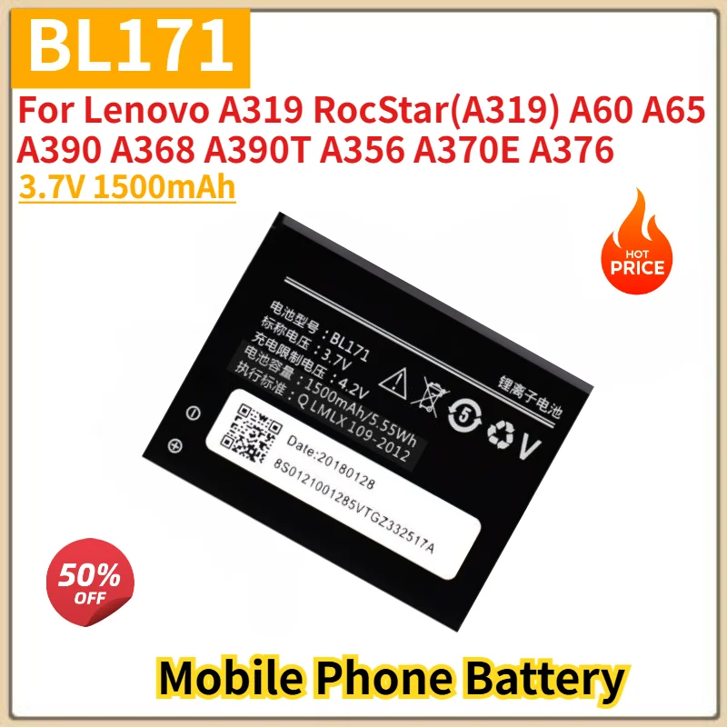 BL171 Battery 3.7V 1500mAh for Lenovo A319 RocStar(A319) A60 A65 A390 A368 A390T A356 A370E A376 Phone Replacement Battery