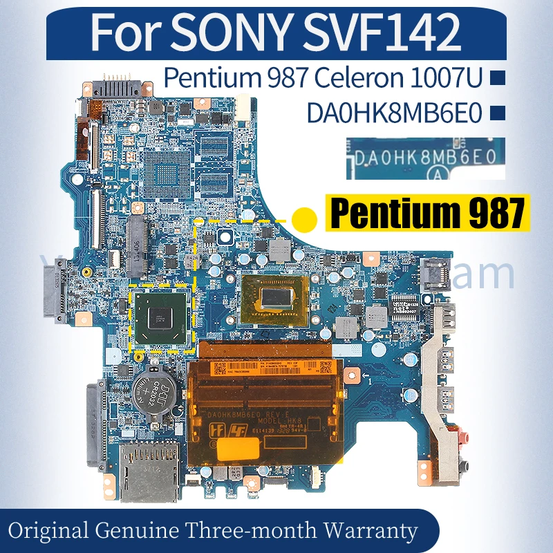 For SONY SVF142 Laptop Mainboard DA0HK8MB6E0 A1951368A A1944998A A1951366A Pentium 987 Celeron 1007U Notebook Motherboard