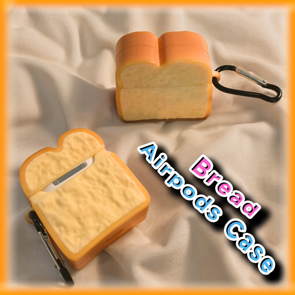 Kawaii Wacky Toast Bread Headphone Case for Airpods 1 2 3 Pro Anime Silicone 3D Cute Funny Protective Cover with Keychain