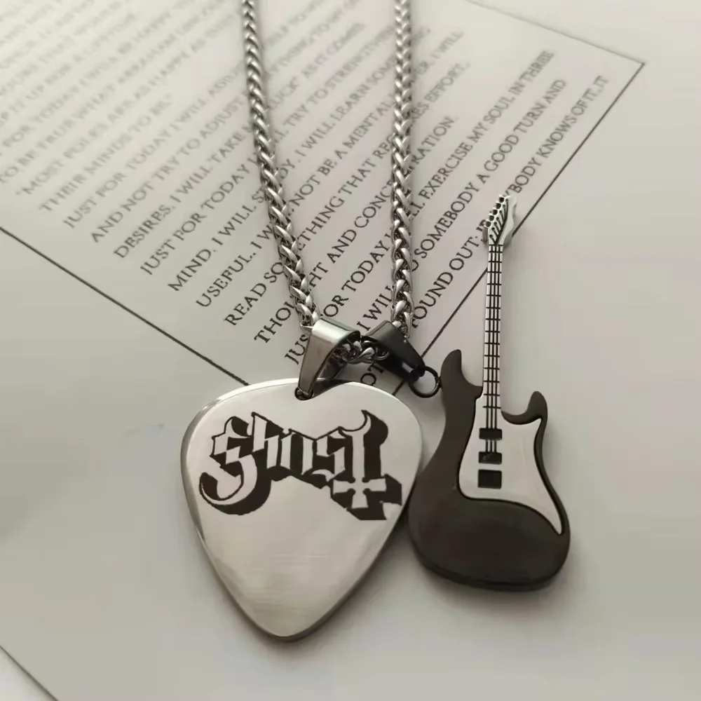 Stainless Steel Ghost bc Nameless Ghoul Cosplay Necklace Unisex Guitar Pick Pendant Chain Choker Jewelry Accessories Gifts