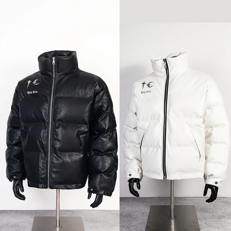 

Thug Club Jackets Winter New Classic Star Moon Metal Logo Embroidery Letter Unisex Leather Cotton-padded Jacket Zipper Coats