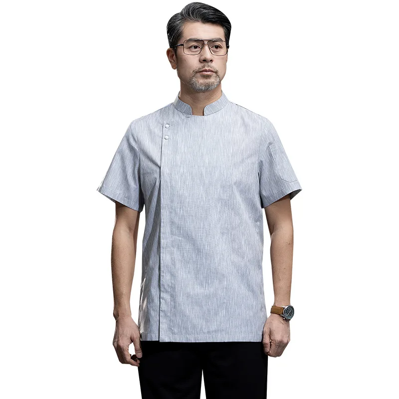 New Summer Chef Senior Kitchen Work Clothes Men's Short-Sleeved Restaurant Hotel Breathable Thin Dining Short-Sleeved Work Cloth