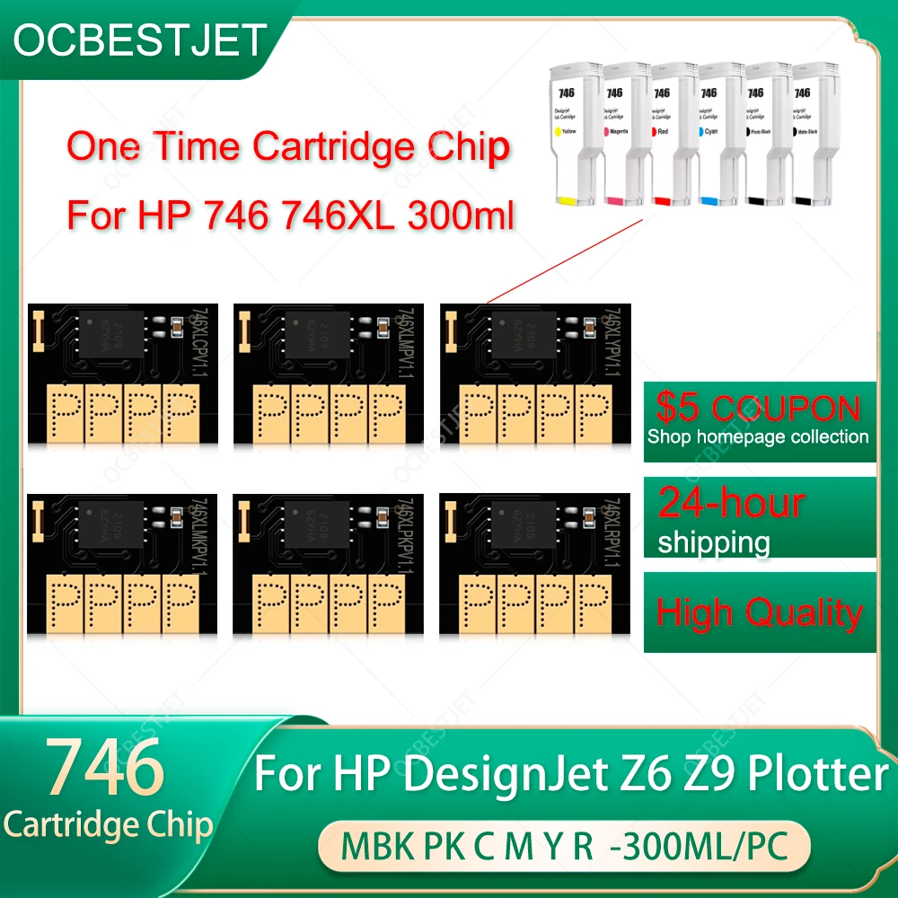 For HP 746 746XL Ink Cartridge Chip HP746 XL Chip For HP DesignJet Z6 Z9 Plotter Printer New Upgrade 300ml 6 Color One Time Chip