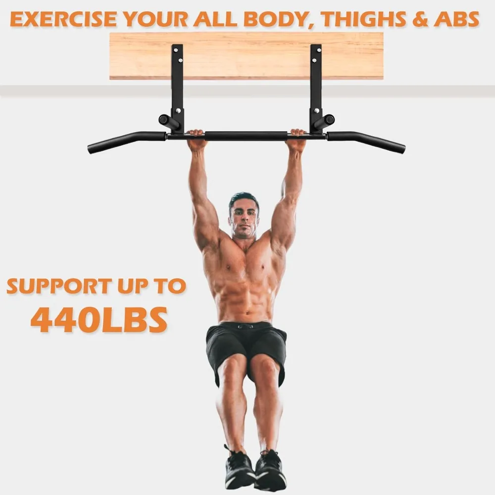 قضيب سحب للتركيب على السقف شديد التحمل لصالة الألعاب الرياضية المنزلية، تدريب كروسفيت مع قبضة إسفنجية - يدعم 440 رطلًا