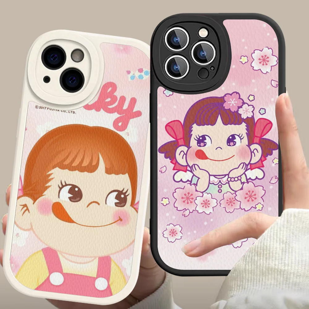 

Fujiya Milky Peko-Chan Phone Case Hard Leather For IPhone 16 15 14 13 12 Mini 11 14 Pro Max Xs X Xr 7 8 Plus Fundas