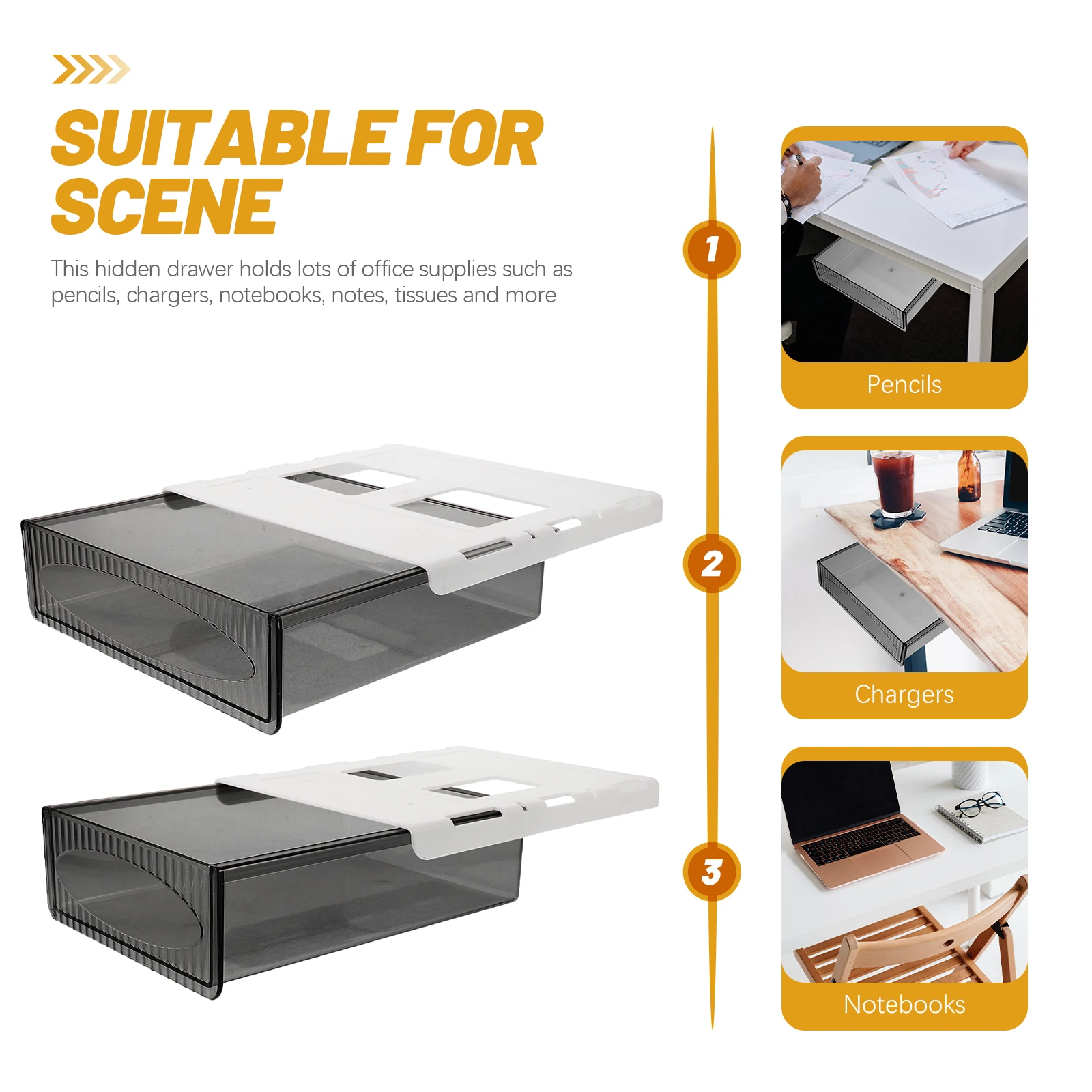 

2 Pcs Under-table Drawer Rack Storage Home Organiser Desk Organizer Desktop Boxes Under-desk The