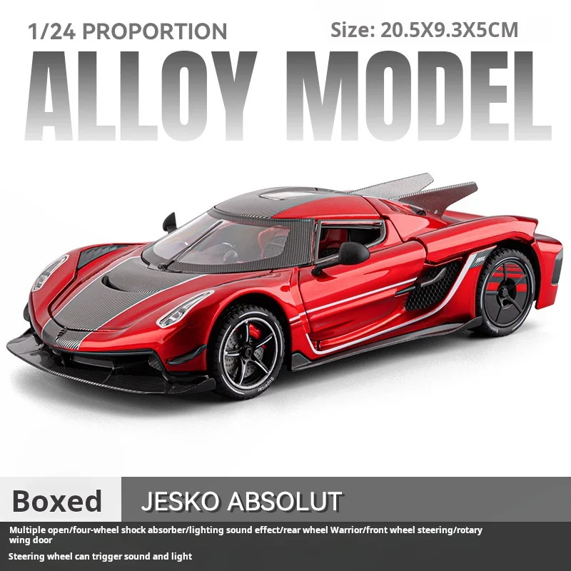 1:24 Jesko Super coche deportivo, modelo de coche de aleación, adornos para niños, juguetes, modelo de simulación de luz extraíble, vehículo de juguete fundido a presión