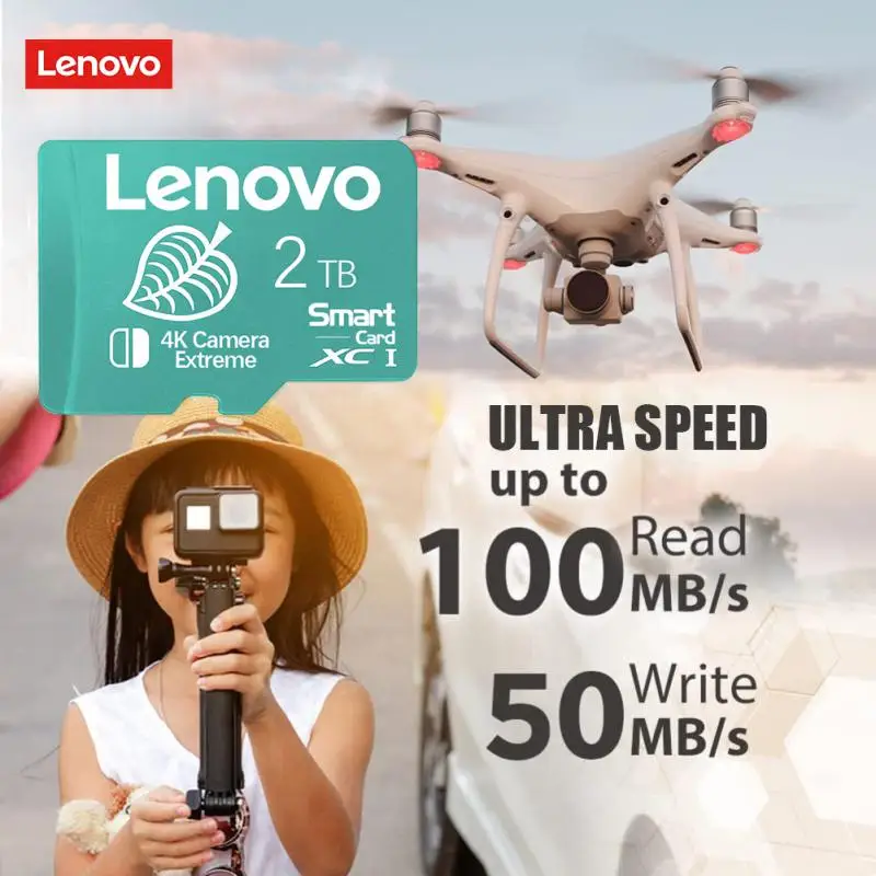 Lenovo-Cartão de Memória Original de Grande Capacidade, Cartão Flash de 128GB, Cartões SD, 512GB, 1TB, 2TB, Alta Velocidade, Mini TF Card para Nintendo Switch