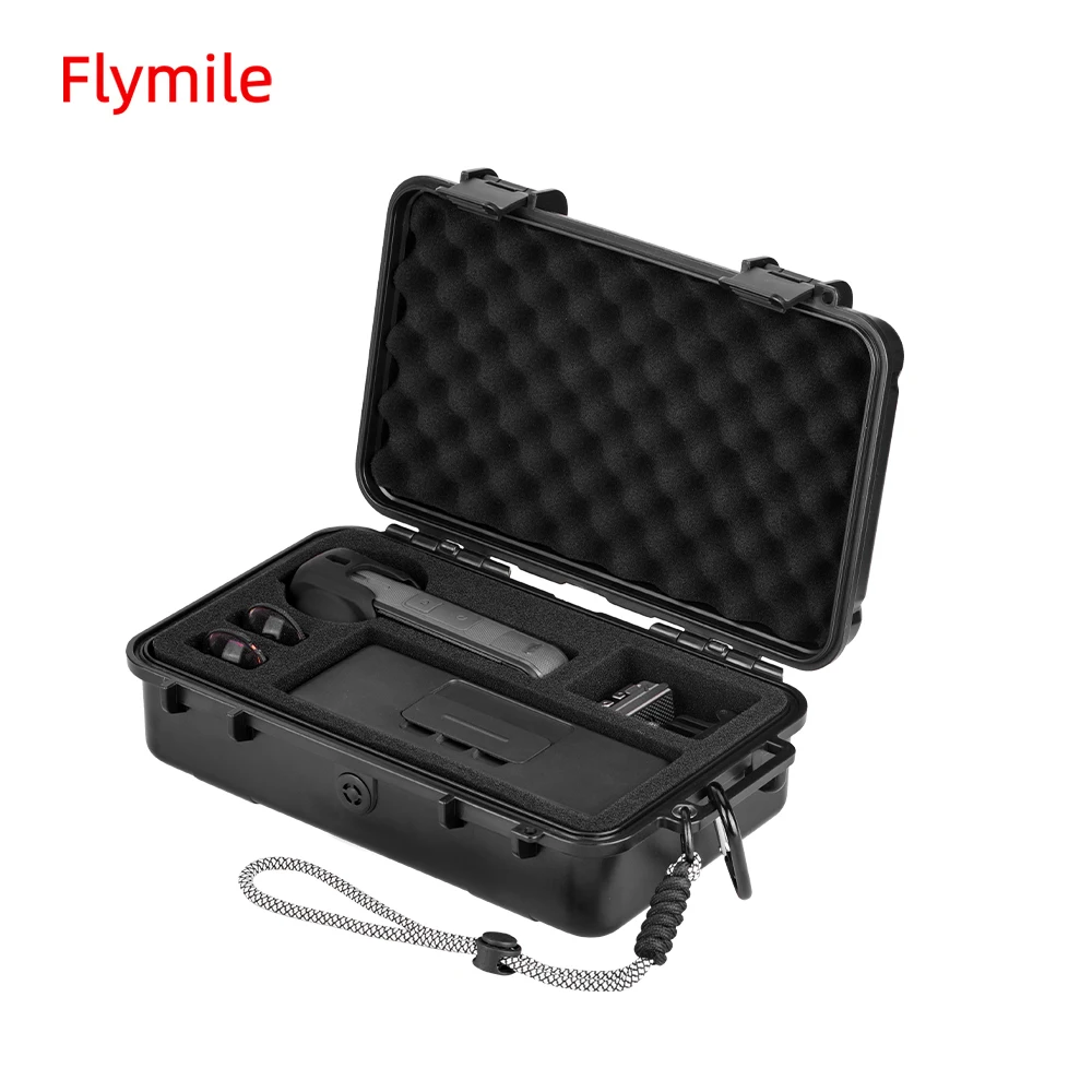 Flymile صندوق مقاوم للماء غطاء واقٍ مزخرف لهاتف آيفون لملحقات كاميرا Insta360 X5 حقيبة حمل لتخزين السفر مع حلقة تسلق وحزام المعصم