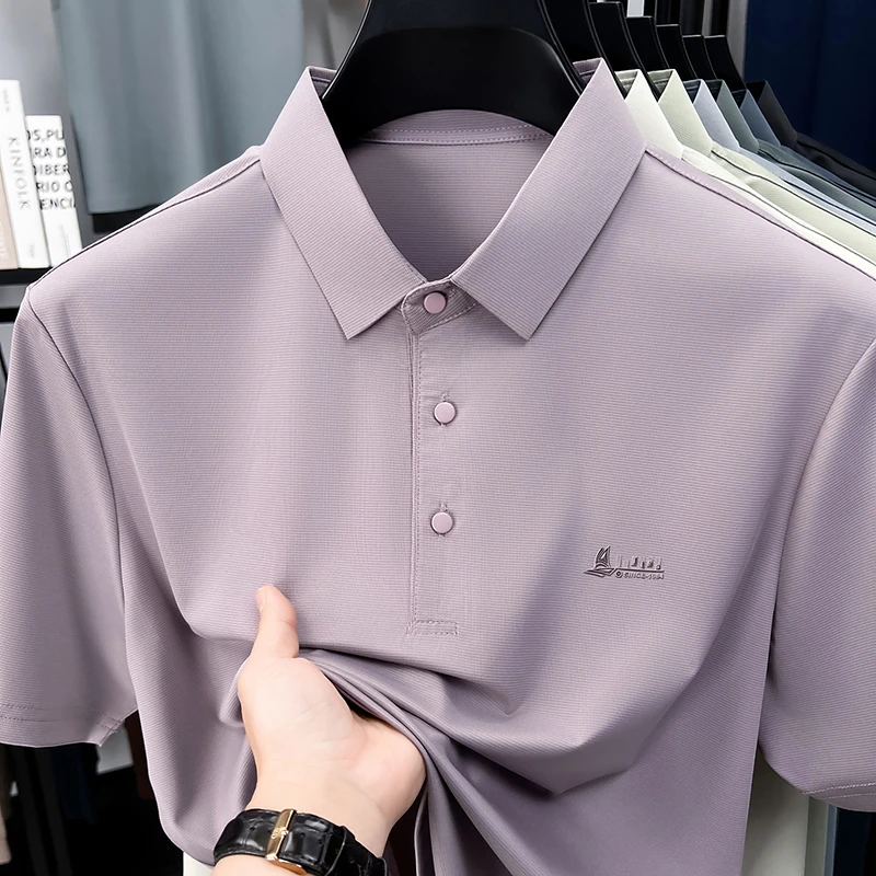 Lässiges Polo-T-Shirt für Herren, kurzärmelig, elastisch, atmungsaktiv, für Business, Büro, Alltag, Sommer, leichte Bluse – Detail 5