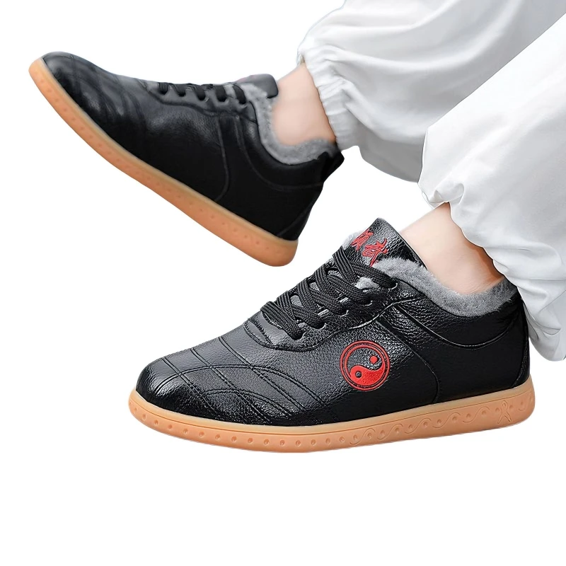 

Теплая парусиновая/кожаная обувь для боевых искусств тай-чи, утолщенная зимняя спортивная обувь унисекс с коровьей сухожильной подошвой, удобная повседневная обувь