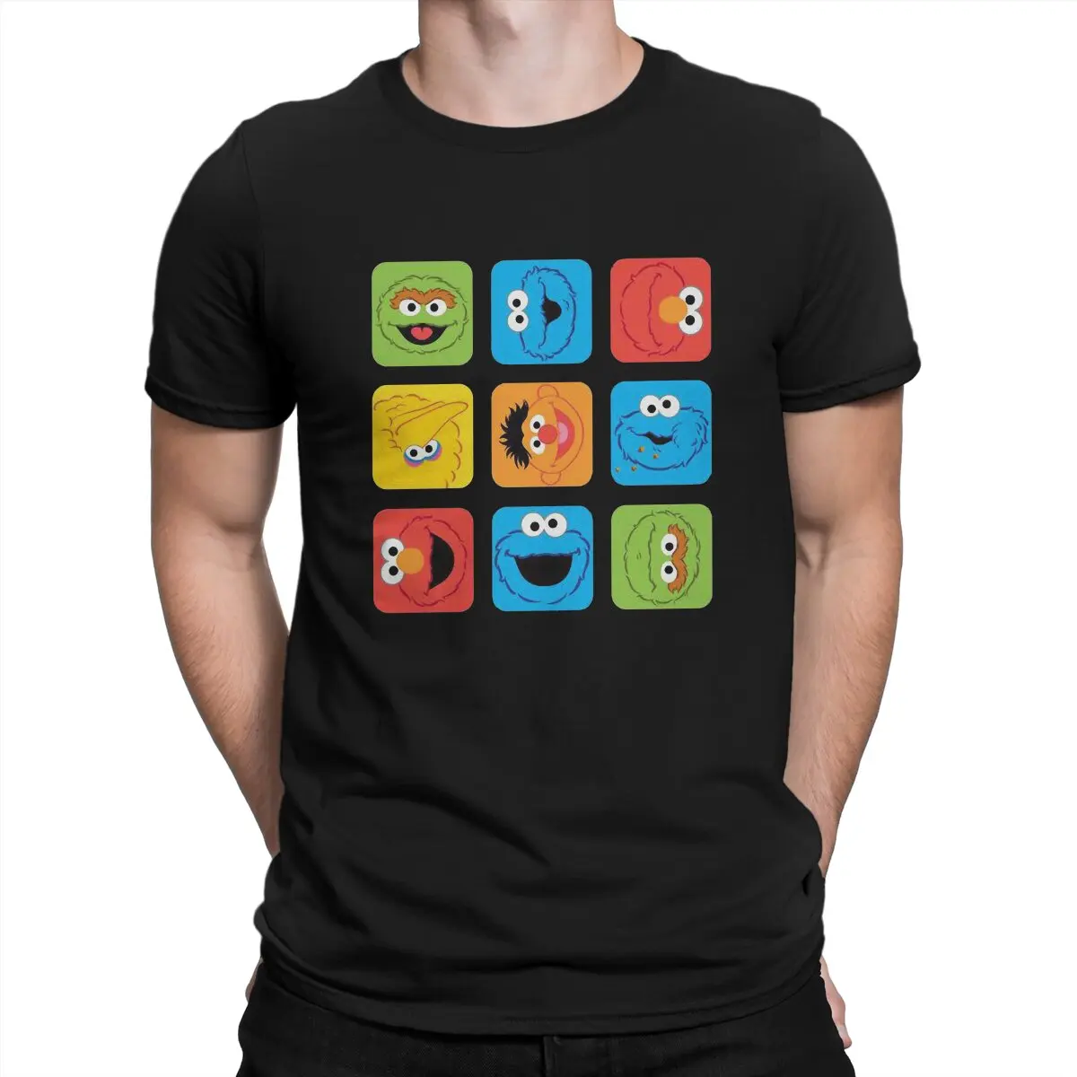 Sesame Street Cubed Faces Pattern T Shirt Graphic Men Tees Summer Clothing Harajuku Crewneck TShirt