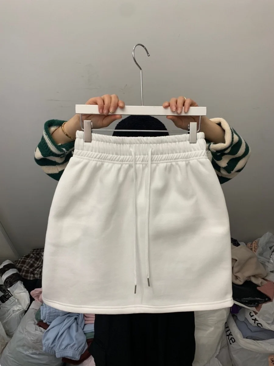 

High Waist Elastic Casual ort Skirt Women's Spor Sle Skirt A-Line Skirt Korean Version Pure Color Commute Skirt