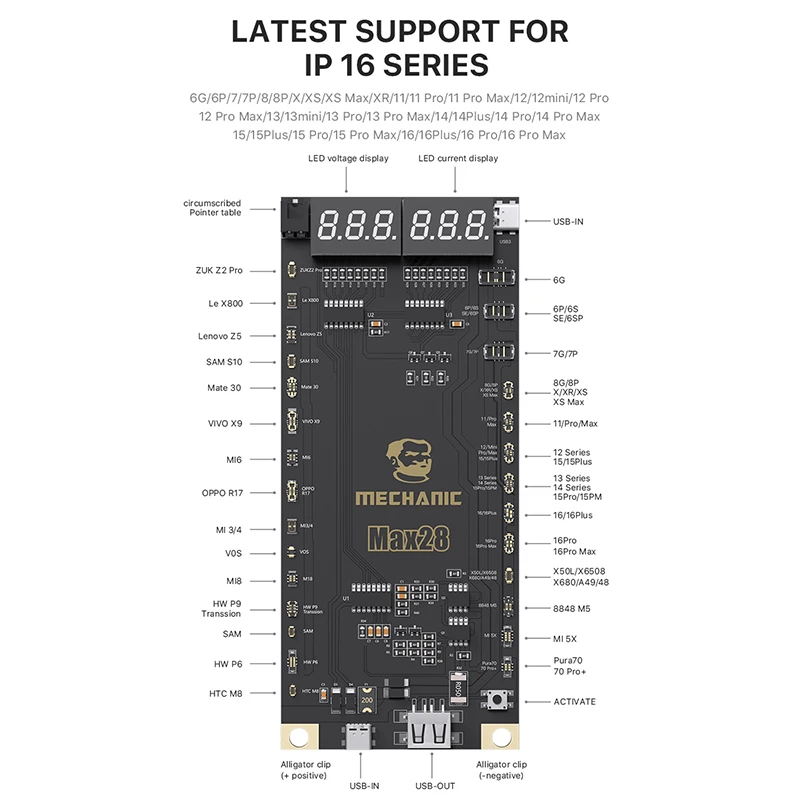 MECHANIC Max28 Battery Activation Detection Board for Phone 6G-16 Pro Max Circuit Inspection Charging Tester Repair Tool