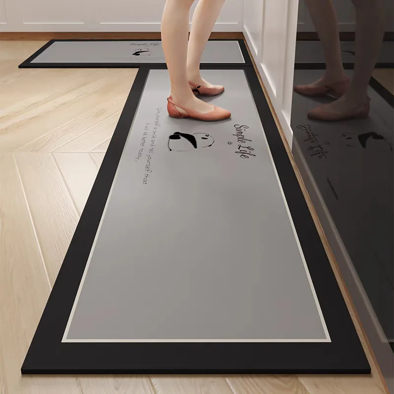 VIKAMA Retro kitchen floor mat, anti slip and oil resistant, kitchen specific Diatom mud mat, household kitchen carpet